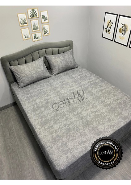 Kumaş Lastikli Çarşaf Seti Çift Kişilik ve Battal Boy Gölge Antrasit 180 x 200