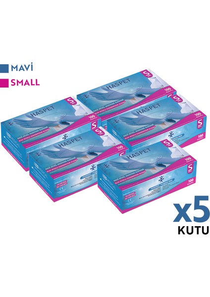 Nitril Muayene Eldiveni 100'LÜ S Küçük Boy Mavi 5 Kutu