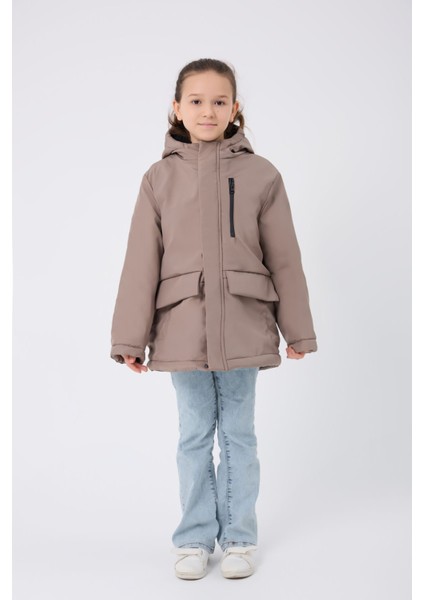 Kız Çocuk Vizon Kürklü Su ve Rüzgar Geçirmez Kapüşonlu 3 Kışlık Mont & Kaban & Parka FMPÇ-110-K