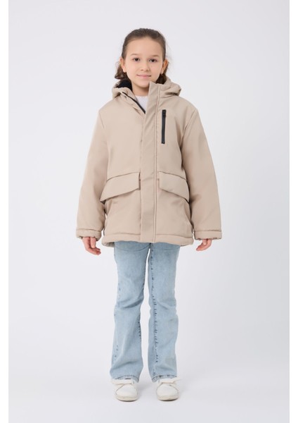Kız Çocuk Taş Kürklü Su ve Rüzgar Geçirmez Kapüşonlu 3 Kışlık Mont & Kaban & Parka FMPÇ-110-K