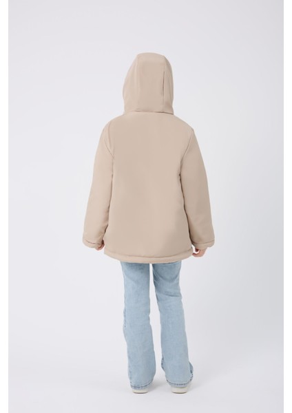 Kız Çocuk Taş Kürklü Su ve Rüzgar Geçirmez Kapüşonlu 3 Kışlık Mont & Kaban & Parka FMPÇ-110-K