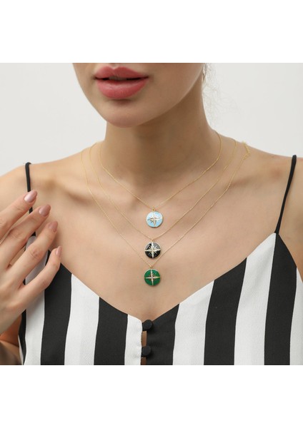 Jewelry 14 Ayar Altın Taşlı Mavi Mineli Kuzey Yıldızlı Kolye KRS-N134-14GNZ