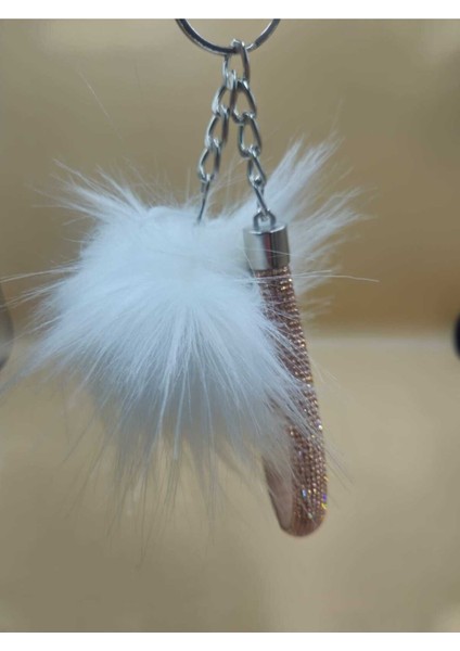 Camel Taşlı Tilki Tüyü Beyaz Angel Anahtarlık fiyatları