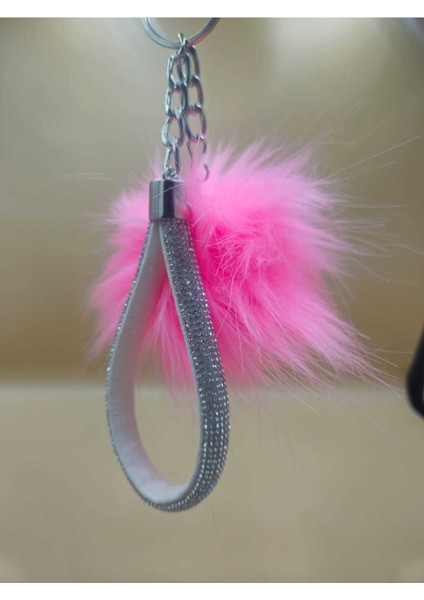 Gümüş Taşlı Tilki Tüyü Şeker Pembe Angel Anahtarlık fiyatları