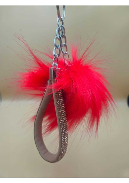 Camel Taşlı Tilki Tüyü Kırmızı Angel Anahtarlık fiyatları