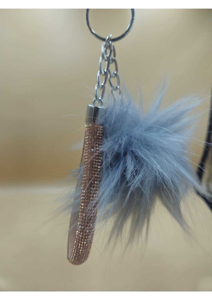 Camel Taşlı Tilki Tüyü Gri Angel Anahtarlık fiyatları