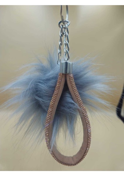 Camel Taşlı Tilki Tüyü Gri Angel Anahtarlık modelleri