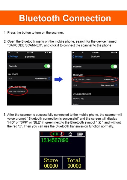 Ekranlı Mini Kablosuz ve Kablolu Barkod Okuyucu Qr Kod 2d Bluetooth Tarayıcı