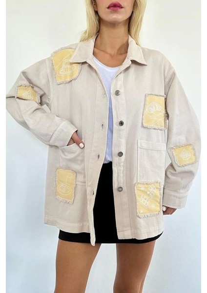 Bej Gabardin Arma Detaylı Gömlek Ceket