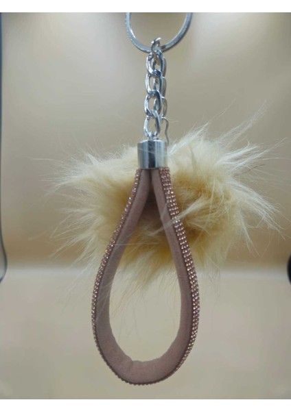 Camel Taşlı Tilki Tüyü Bej Angel Anahtarlık modelleri