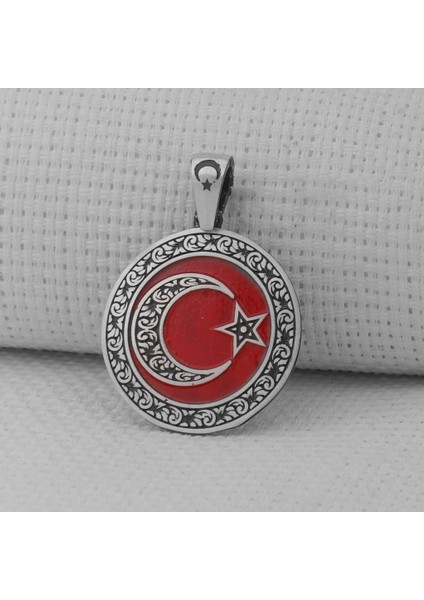 Gravür Işlemeli 925 Ayar Gümüş Büyük Boy Ay Yıldız Kolye Ucu