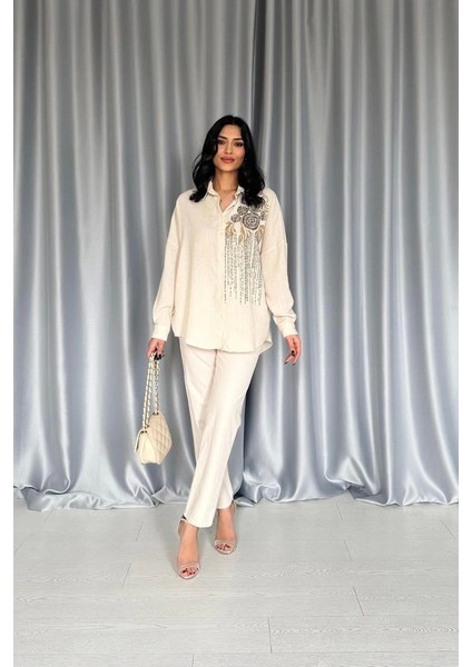 Krem Pulpayet Nakışlı Bedensiz Gömlek fiyatları