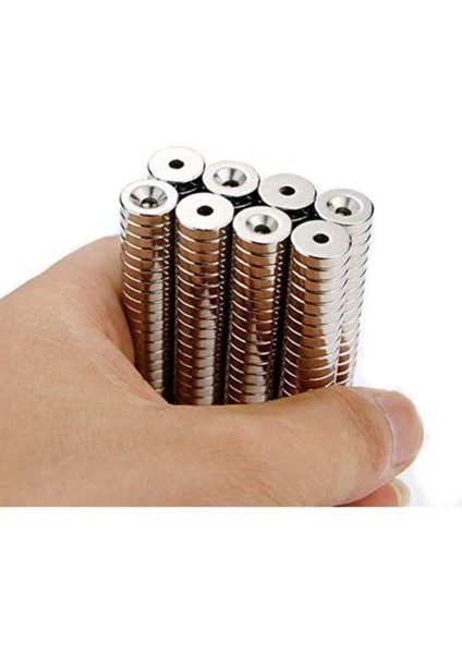 5 Adet D20 mm x 7/4 mm x 3 mm Havşa Delikli Güçlü Vida Atılabilir Neodyum Mıknatıs (5'li Paket)