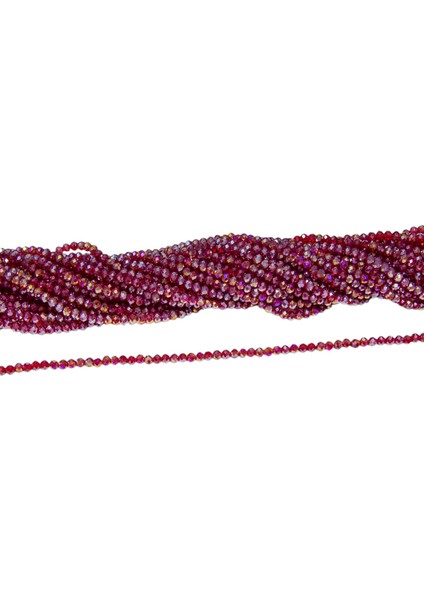 4 mm Bordo Basık Kristal Cam Boncuk 1 Dizi - (110 Adet)