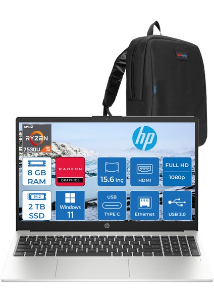 255 G10 Amd Ryzen 5 7530U 8gb 2tb SSD Amd Radeon Grafik Windows 11 Home 15.6" Taşınabilir Bilgisayar 9G1G0ETH04 + Zetta Çanta