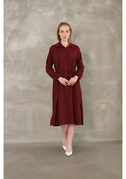 Arka Roba Büzgü Detay Elbise-Bordo fiyatları