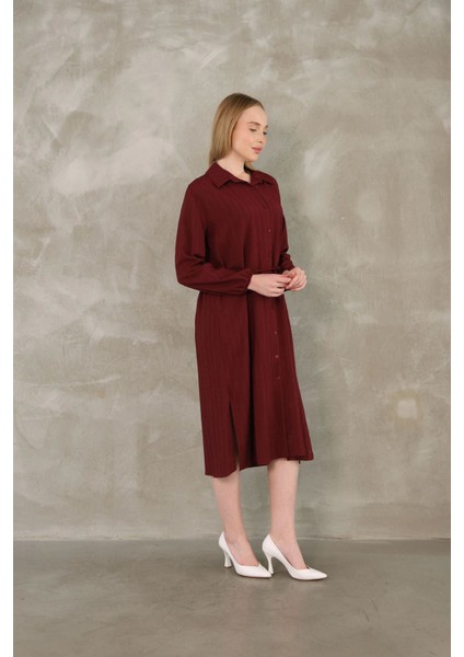Arka Roba Büzgü Detay Elbise-Bordo fırsatları