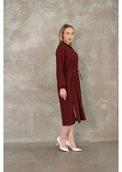 Arka Roba Büzgü Detay Elbise-Bordo indirimleri