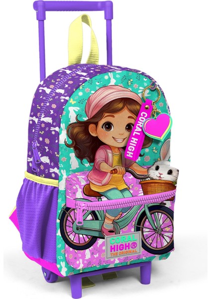 Minik Yuva Çekçekli Sırt Çantası Mor Pembe Bisikletli Kız Desenli Iki Bölmeli 24069