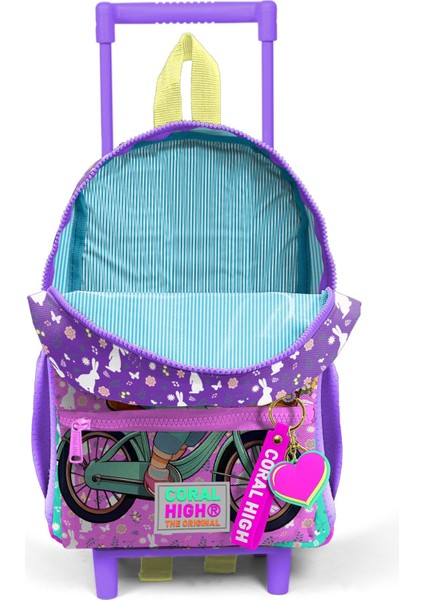 Minik Yuva Çekçekli Sırt Çantası Mor Pembe Bisikletli Kız Desenli Iki Bölmeli 24069 modelleri