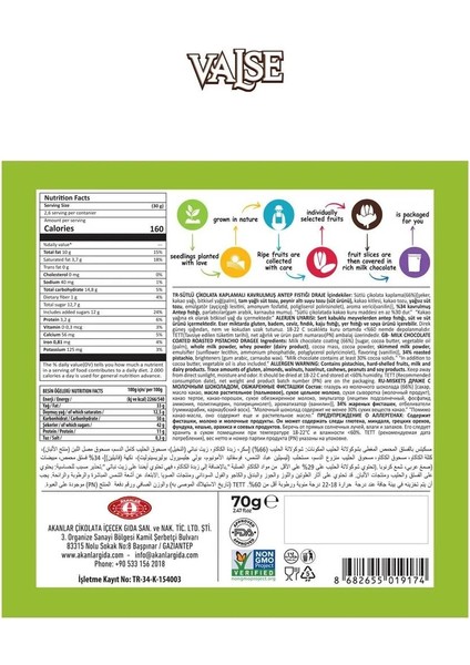 Sütlü Çikolata Kaplı Antep Fıstığı Draje 70 gr fiyatları