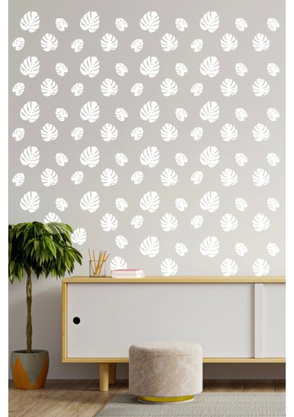 Duvar Stickerları, Yaprak Sticker, Tropik Sticker, Salon Sticker, Duvar Çıkartmaları Beyaz