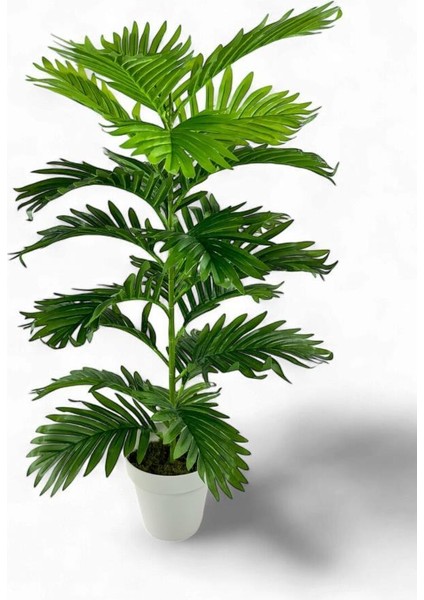 Yapay Çiçek Tropik Areka 80 cm 23 Yapraklı Salon Çiçeği Beyaz Saksılı Yapay Bitki