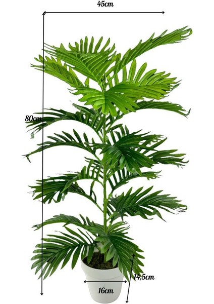 Yapay Çiçek Tropik Areka 80 cm 23 Yapraklı Salon Çiçeği Beyaz Saksılı Yapay Bitki