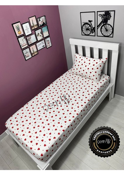 Kumaş Lastikli Çarşaf Seti Tek Kişilik 3 Farklı Ebat Kalp 120x200