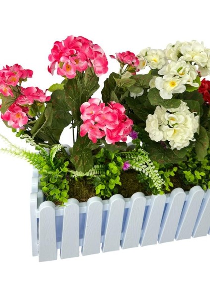 Yapay Çiçek Sardunya Çiçekleri Beyaz Çit Saksıda Küpeşte Askılı Balkon Çiçeği Çiçek Sepeti