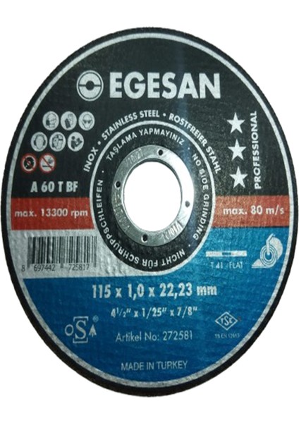 Inox Metal Kesme Diski 115X1.0X22.23 mm