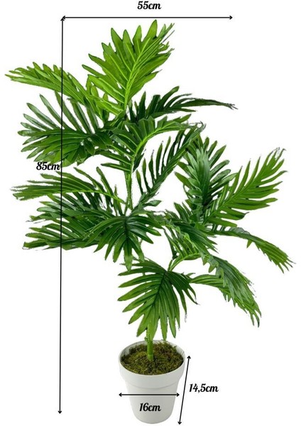 Yapay Çiçek Areka Palmiye Ağacı 85 cm 2dal Salon Çiçeği Beyaz Saksılı Yapay Bitki