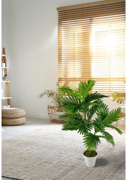 Yapay Çiçek Areka Palmiye Ağacı 85 cm 2dal Salon Çiçeği Beyaz Saksılı Yapay Bitki
