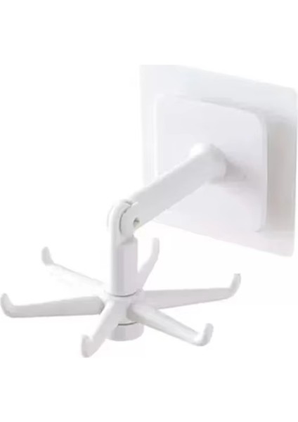 Kendinden Yapışkanlı 360 Derece Dönen 6 Kancalı Askı, Mutfak/banyo/gardırop Raf Aparatı 1 Adet - AL5022