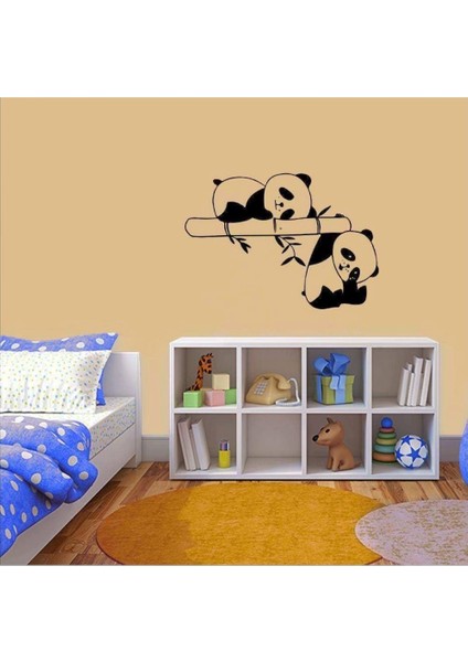 Bambu Dallarında Dinlenen Sevimli Pandalar Büyük Boy Dekoratif Duvar Sticker, Çıkartma, Etiket
