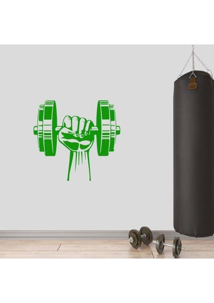 Dumbell Tutan El, Fitness Dekoratif Duvar Sticker, Çıkartma, Etiket Yeşil