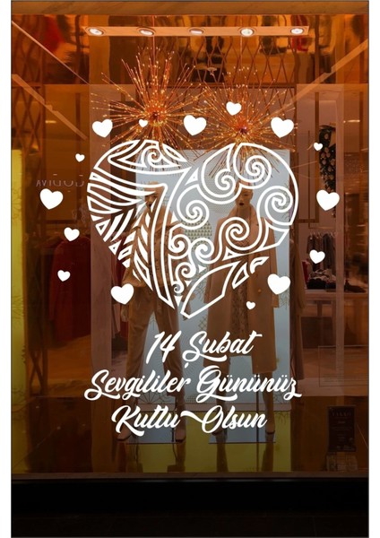 14 Şubat Sevgililer Günü Mağaza Vitrin Cam Kapı Duvar Sticker Süsleme