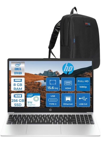 250 G10 Intel Core I5 1334U 8gb 256GB SSD Intel® Iris® Xᵉ Grafik Freedos 15.6" Taşınabilir Bilgisayar 9G1E5ETF01 + Zetta Çanta