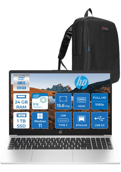250 G10 Intel Core I5 1334U 24GB 1tb SSD Intel® Iris® Xᵉ Grafik Windows 11 Pro 15.6" Taşınabilir Bilgisayar 9G1E5ETP13 + Zetta Çanta