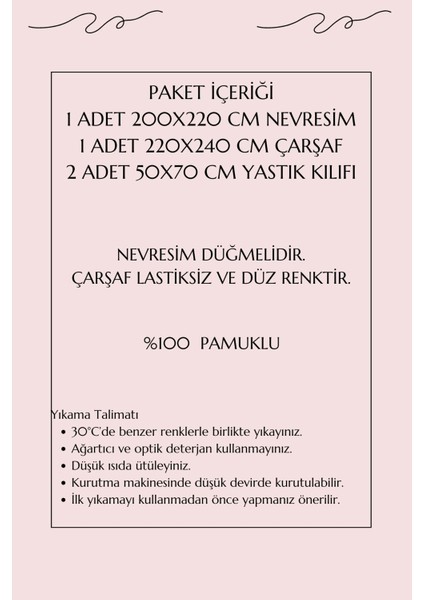Çift Kişilik Ranforce Nevresim Takımı Pamuklu Şimal Pembe