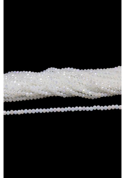 4 mm Süt Beyaz Basık Kristal Cam Boncuk 1 Dizi - (110 Adet)