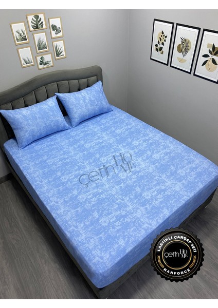 Kumaş Lastikli Çarşaf Seti Çift Kişilik ve Battal Boy Gölge Mavi 160 x 200