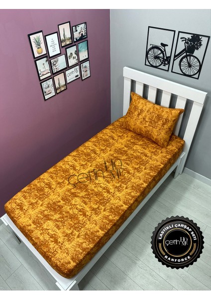 Kumaş Lastikli Çarşaf Seti Tek Kişilik 3 Ebat Gölge Kehribar 90x190