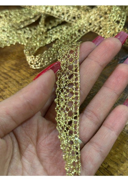 Altın Sarı Varaklı Güpür Şerit Dikiş Giyim Aksesuarı En 1 Cm (1 Metre )