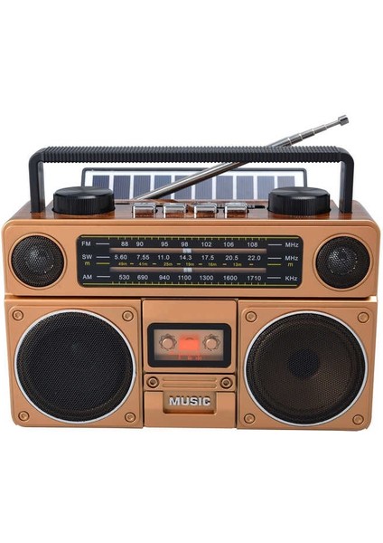 FP-2382S Solar Güneş Enerji Panelli Nostaljik Radyo Bluetooth Hoparlör
