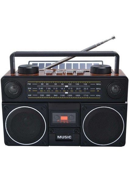 FP-2382S Solar Güneş Enerji Panelli Nostaljik Radyo Bluetooth Hoparlör