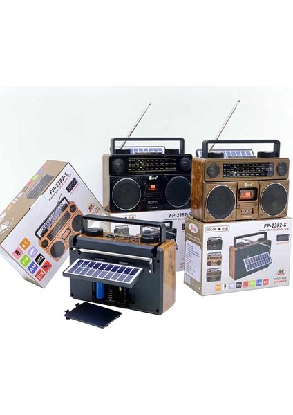 FP-2382S Solar Güneş Enerji Panelli Nostaljik Radyo Bluetooth Hoparlör