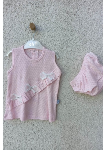 3-9 Ay Bebek Brode Fiyonklu Külotlu Yazlık Takımı Pembe