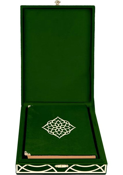 Kadife Kutulu Kur'an-ı Kerim (Orta Boy, Pleksili Desen, Yeşil) fiyatları