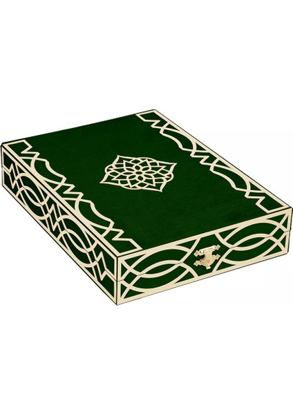 Kadife Kutulu Kur'an-ı Kerim (Orta Boy, Pleksili Desen, Yeşil) modelleri